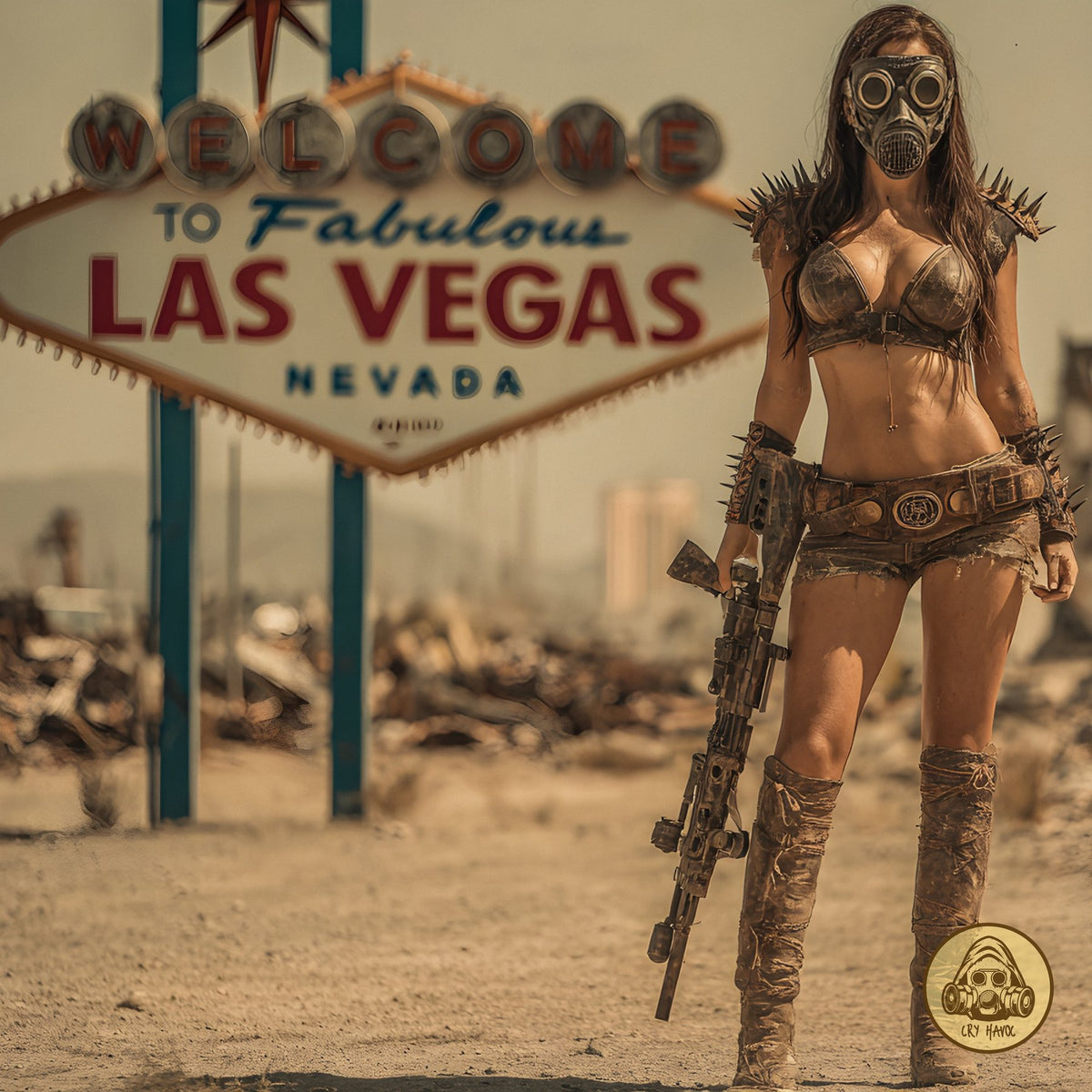 Marauder woman at the Welcome to Las Vegas sign