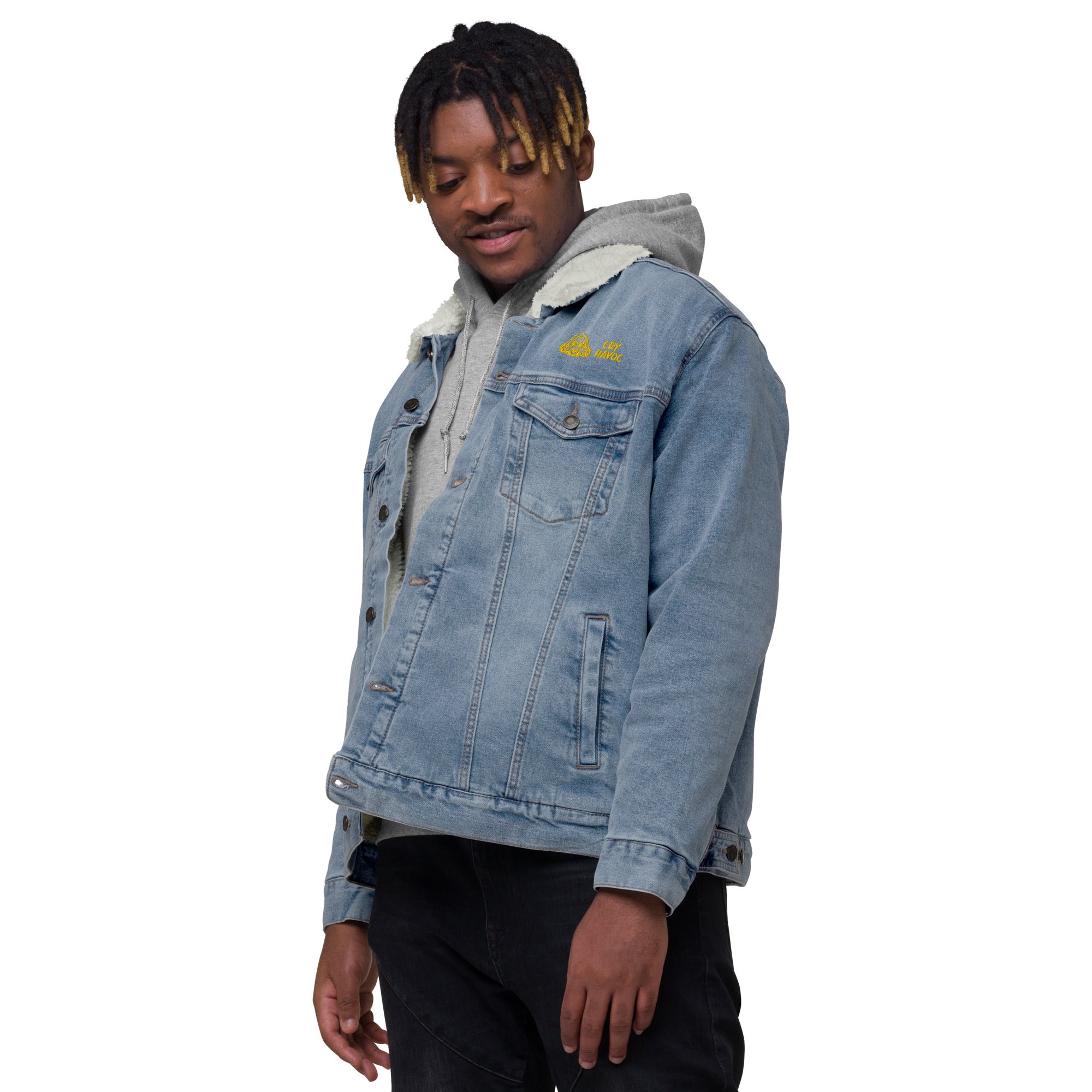 Sherpa denim jacket with hoodie sale